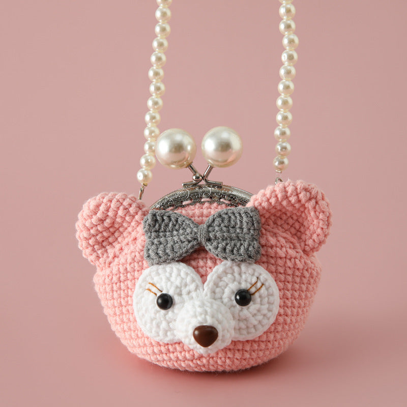 Daily with change lipstick key bag, Sheffield thread crocheted 8.5cm pearl chain, mouth gold bag, messenger bag.