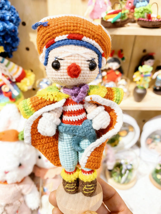 Hand-crocheted Clown Bucky Doll