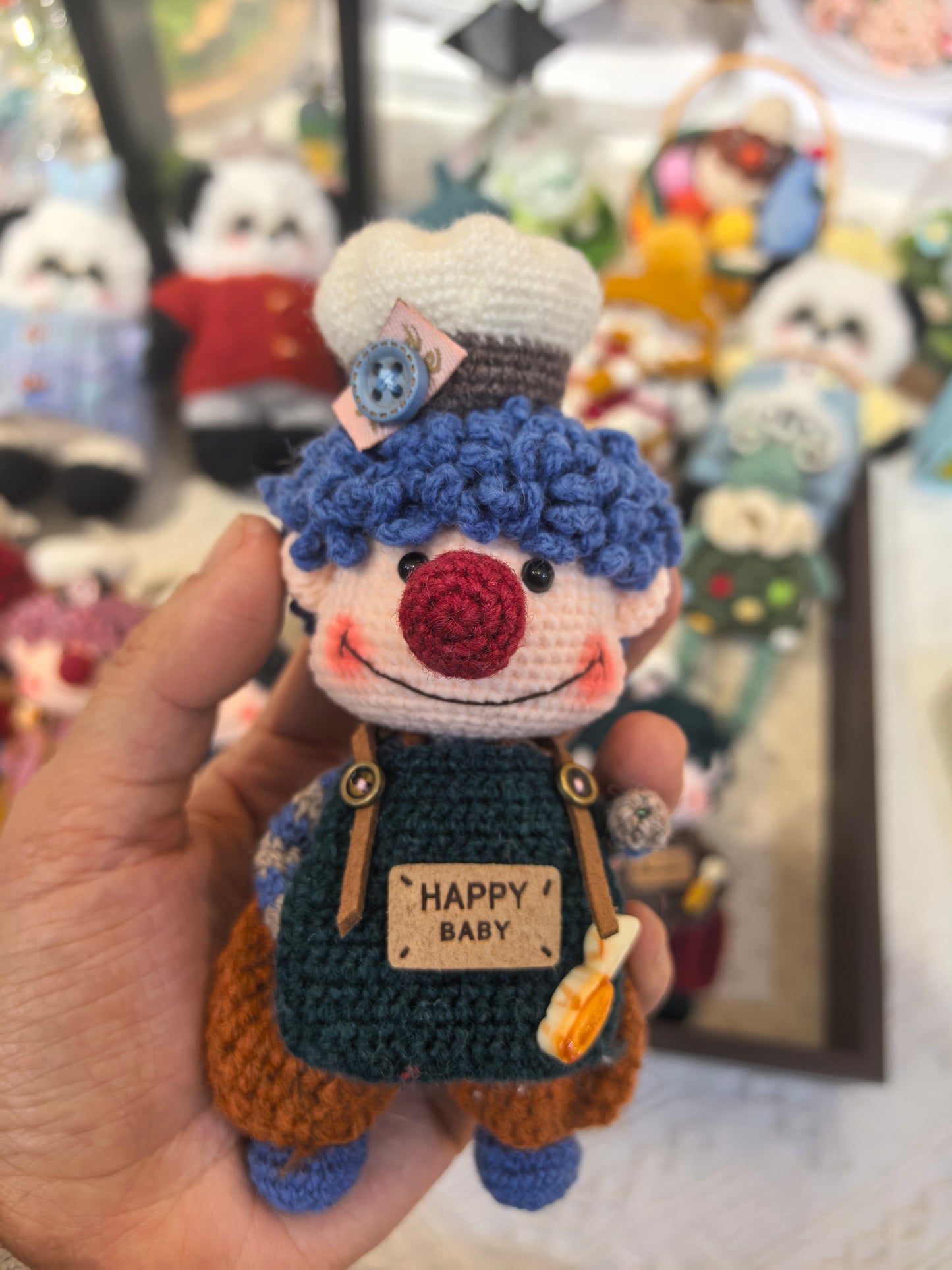 Very cute crocheted clown keychain