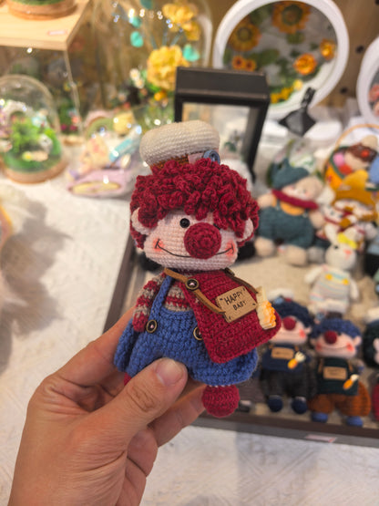 Very cute crocheted clown keychain