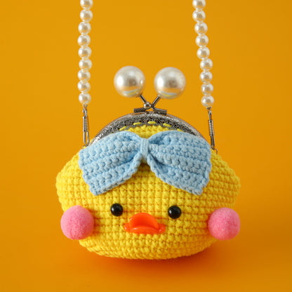 Daily with change lipstick key bag, Sheffield thread crocheted 8.5cm pearl chain, mouth gold bag, messenger bag.