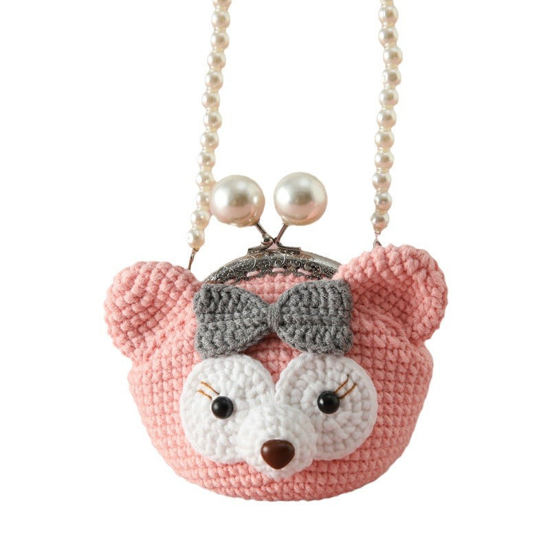 Daily with change lipstick key bag, Sheffield thread crocheted 8.5cm pearl chain, mouth gold bag, messenger bag.