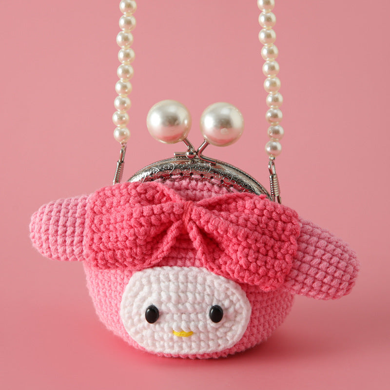 Daily with change lipstick key bag, Sheffield thread crocheted 8.5cm pearl chain, mouth gold bag, messenger bag.