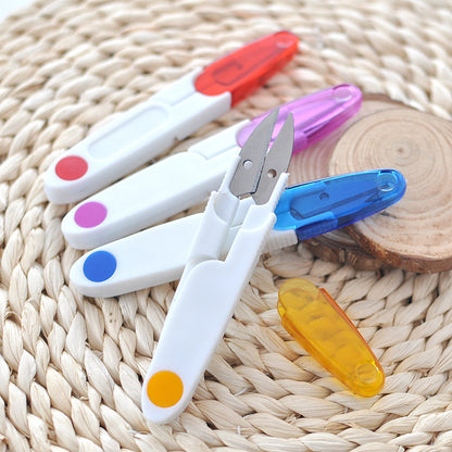 Wool Knitting Gadgets - Transparent Cover Scissors Embroidery Scissors U-Shaped Yarn Scissors 4 random colors