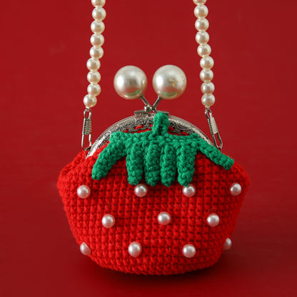 Daily with change lipstick key bag, Sheffield thread crocheted 8.5cm pearl chain, mouth gold bag, messenger bag.