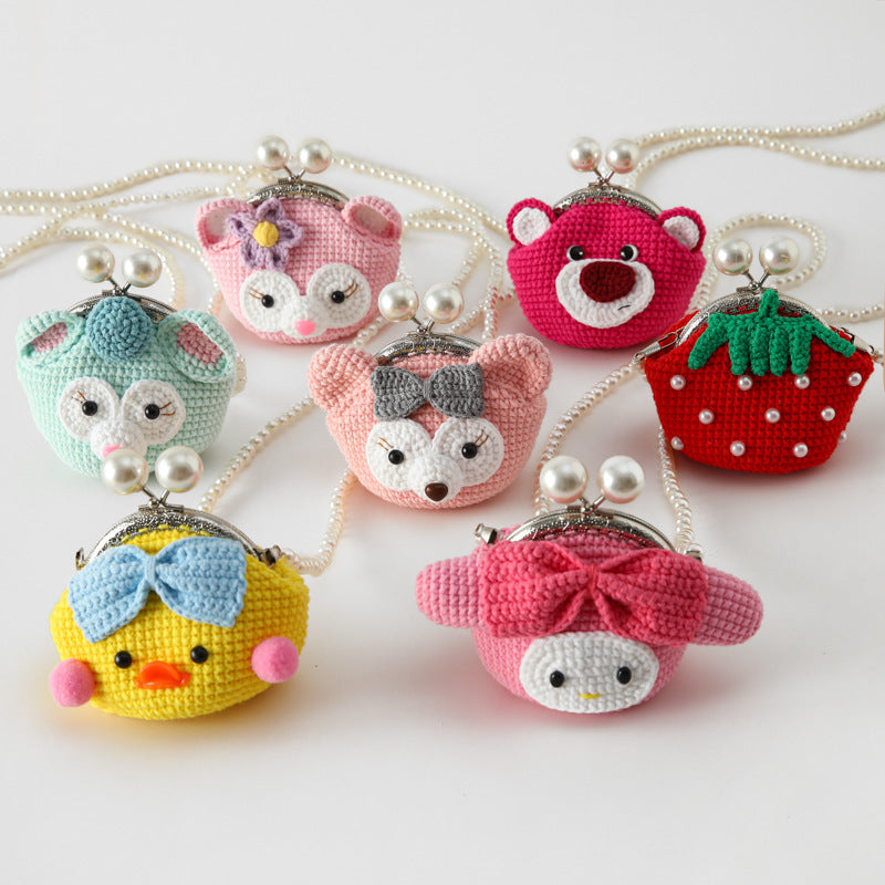 Daily with change lipstick key bag, Sheffield thread crocheted 8.5cm pearl chain, mouth gold bag, messenger bag.