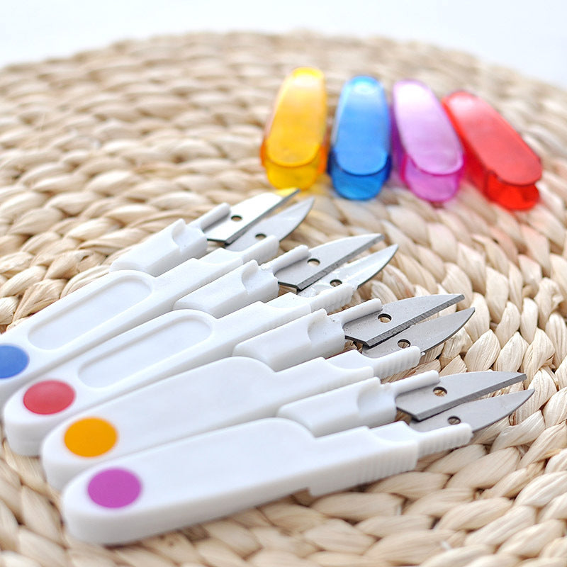 Wool Knitting Gadgets - Transparent Cover Scissors Embroidery Scissors U-Shaped Yarn Scissors 4 random colors