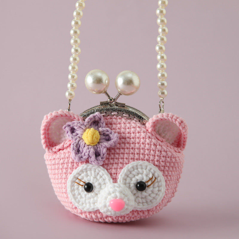 Daily with change lipstick key bag, Sheffield thread crocheted 8.5cm pearl chain, mouth gold bag, messenger bag.